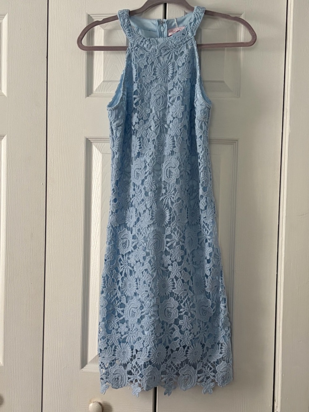 Pink Lily Light Blue Lace Halter Dress